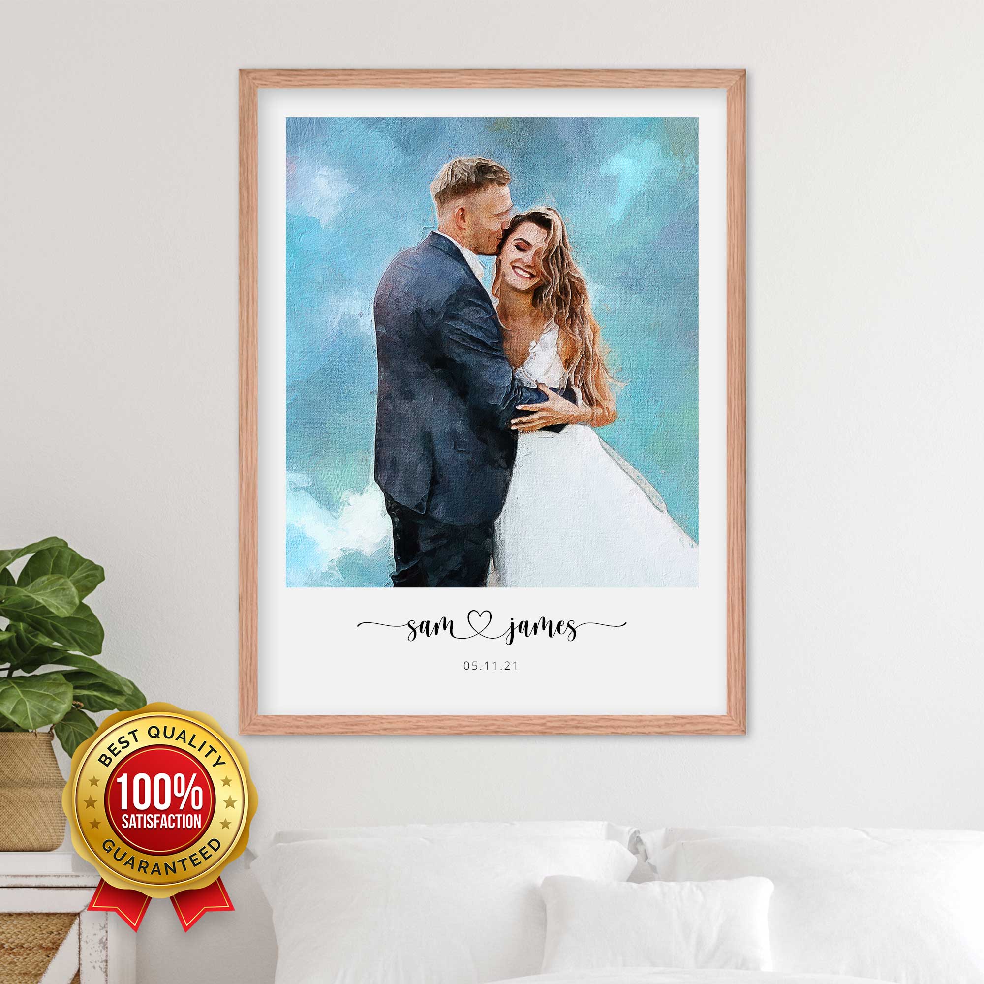 Custom Newly Married Anniversary Wedding Couple Portrait