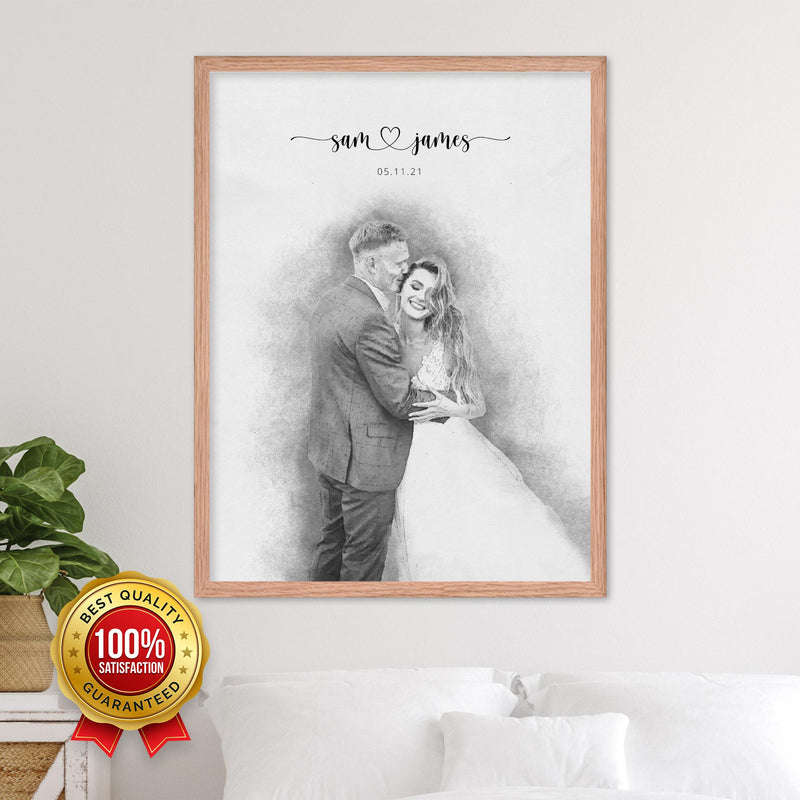 Custom Newly Married Anniversary Wedding Couple Portrait