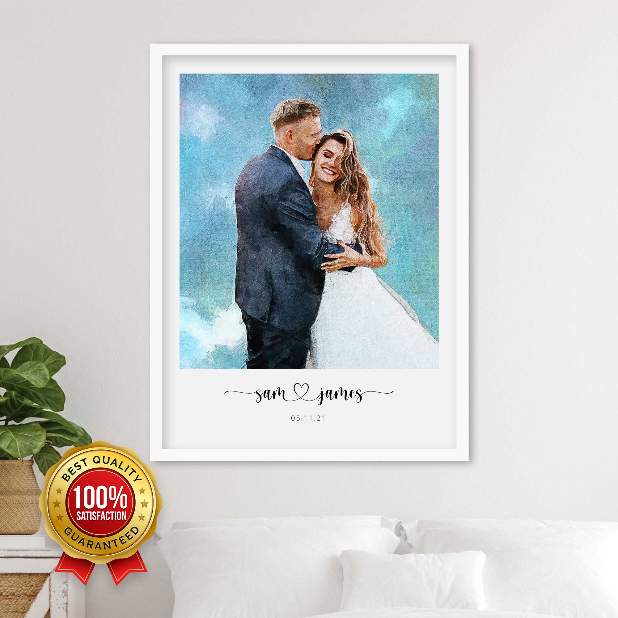 Custom Newly Married Anniversary Wedding Couple Portrait