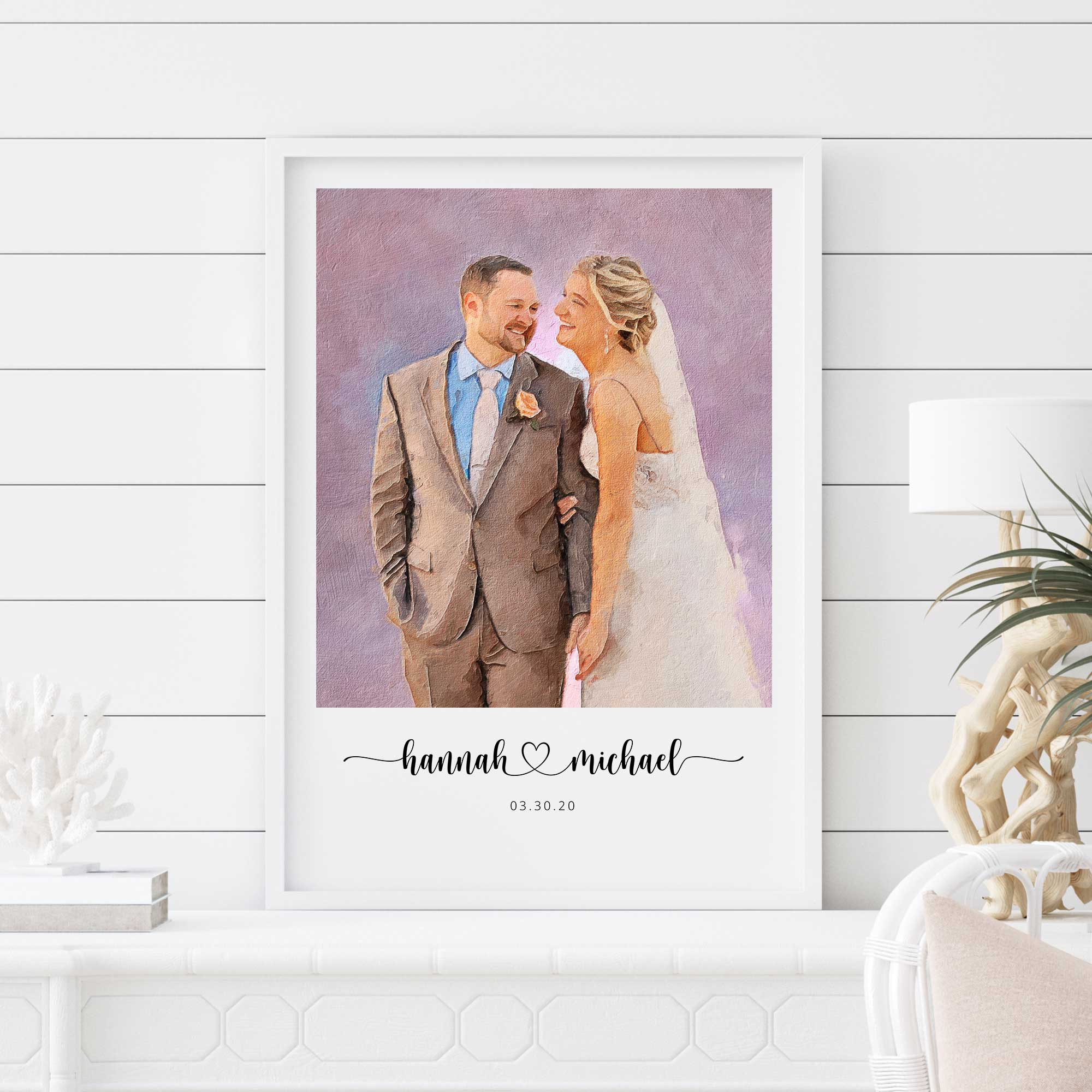 Custom Newly Married Anniversary Wedding Couple Portrait