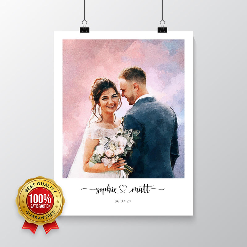 Custom Newly Married Anniversary Wedding Couple Portrait