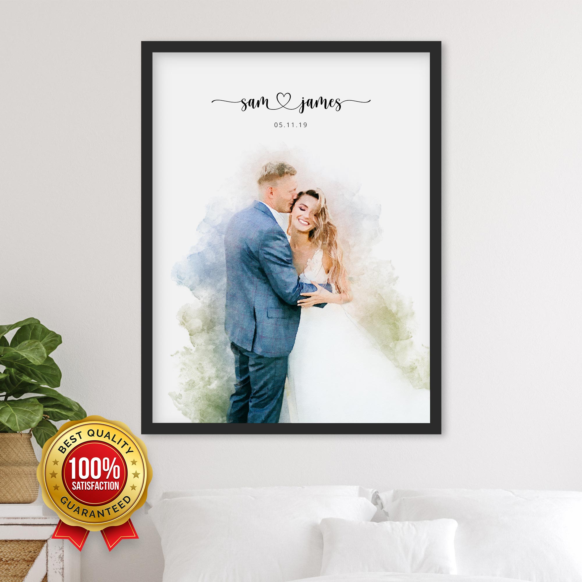 Custom Newly Married Anniversary Wedding Couple Portrait