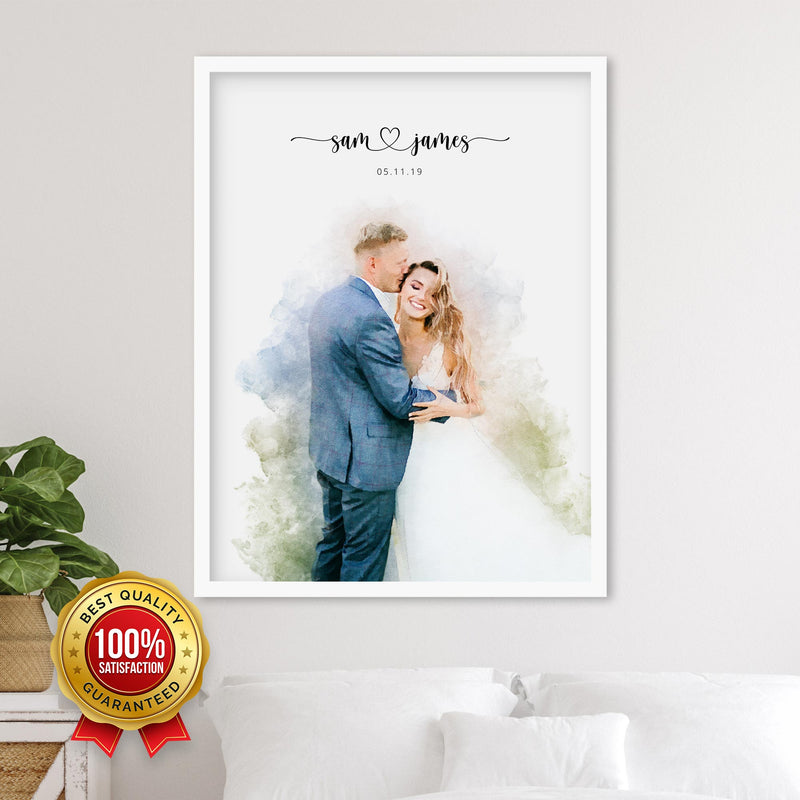 Custom Newly Married Anniversary Wedding Couple Portrait