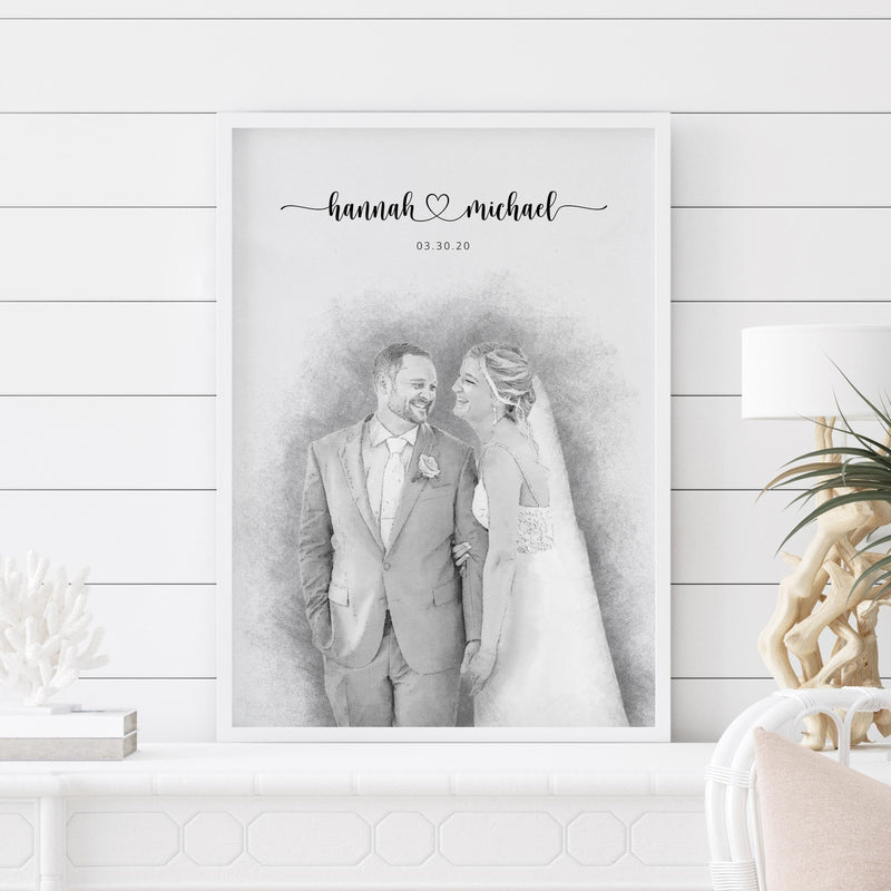 Custom Newly Married Anniversary Wedding Couple Portrait