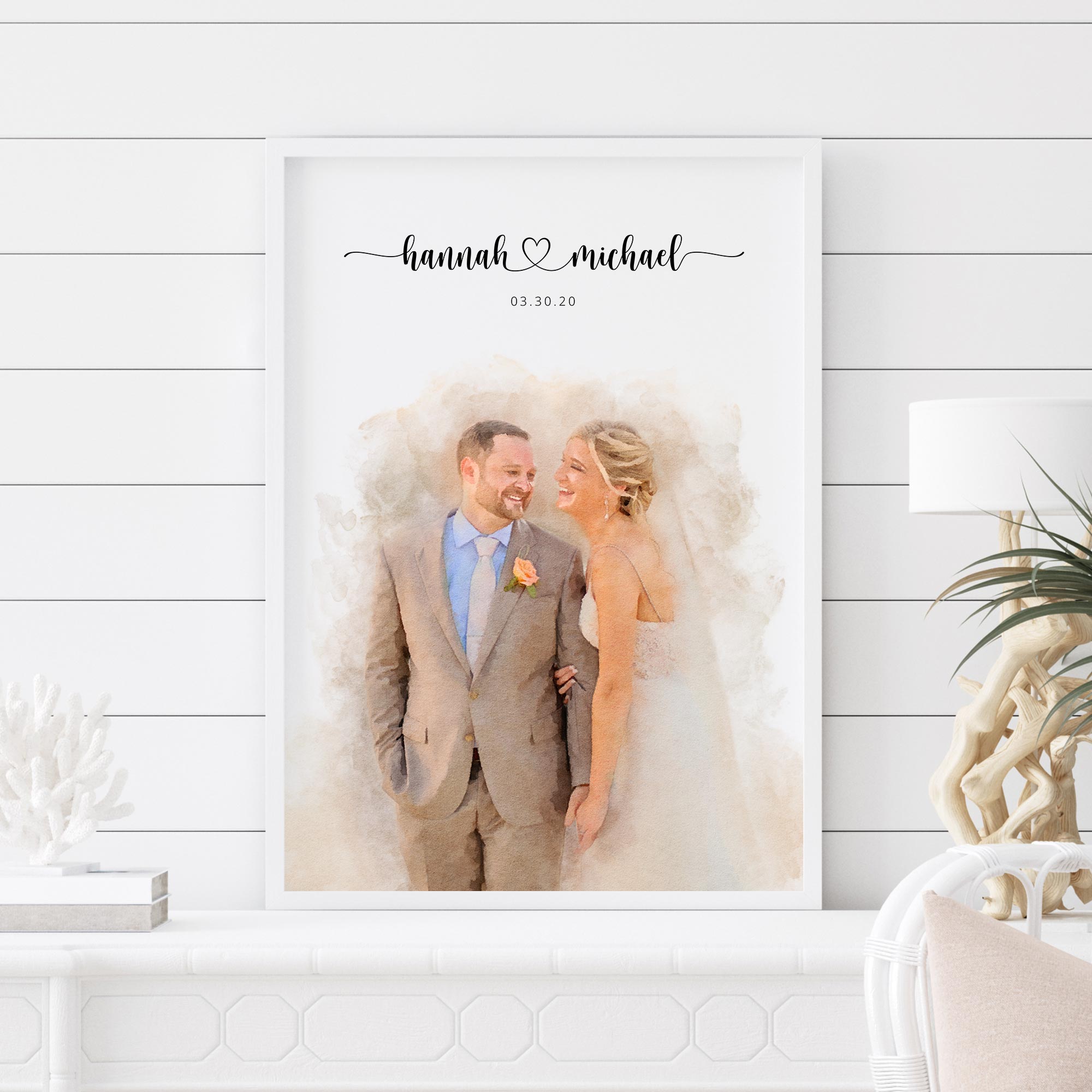 Custom Newly Married Anniversary Wedding Couple Portrait