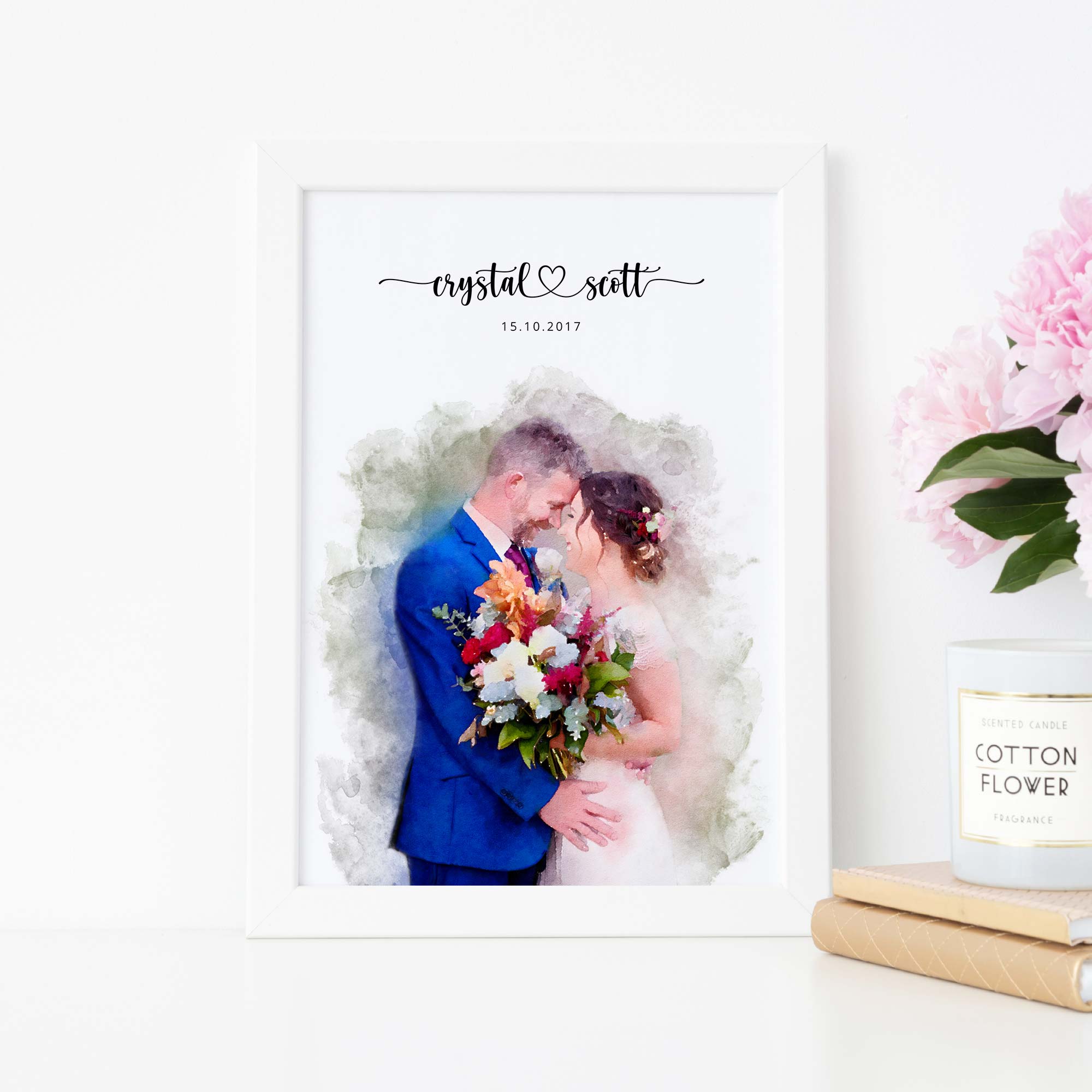 Custom Newly Married Anniversary Wedding Couple Portrait