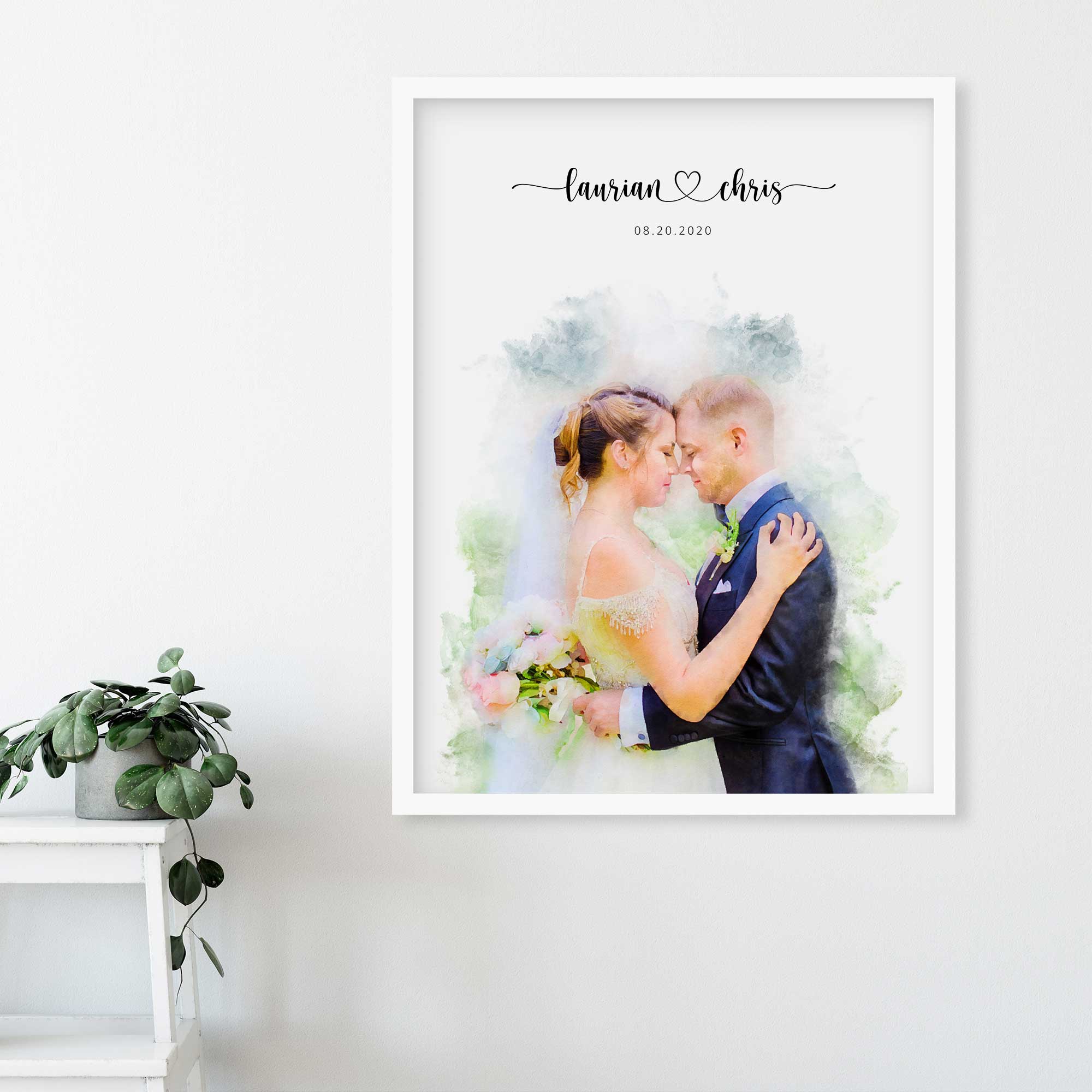 Custom Newly Married Anniversary Wedding Couple Portrait