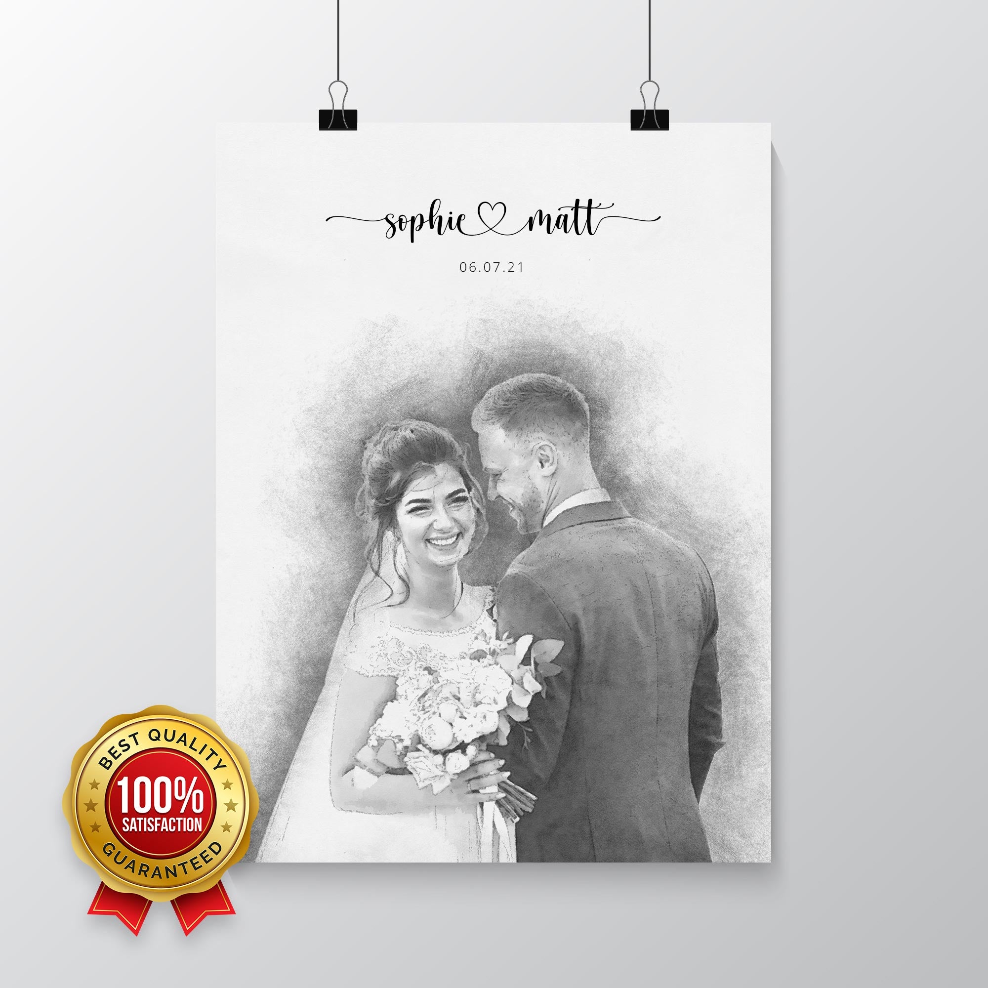 Custom Newly Married Anniversary Wedding Couple Portrait