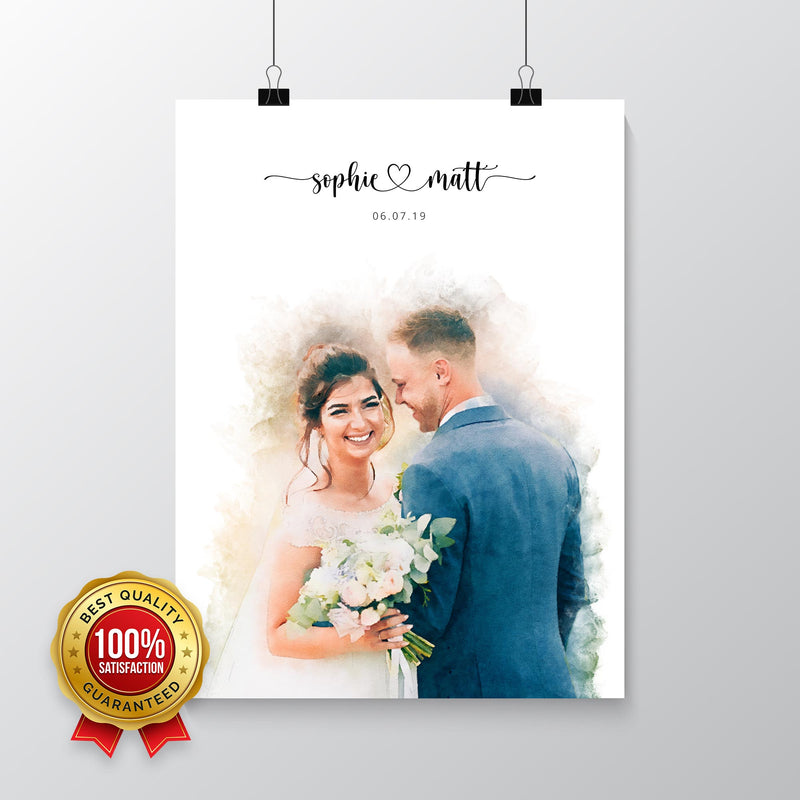 Custom Newly Married Anniversary Wedding Couple Portrait